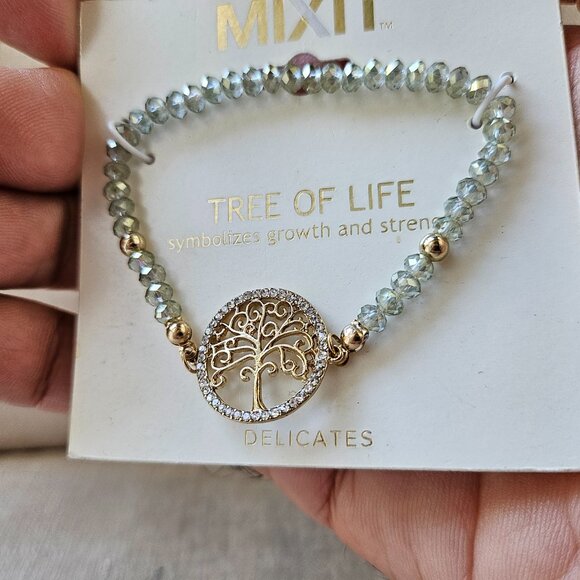 MIXIT Bracelet THE TREE OF LIFE Crystal Accent Gold Tone Stretched Wristband New - Picture 5 of 11